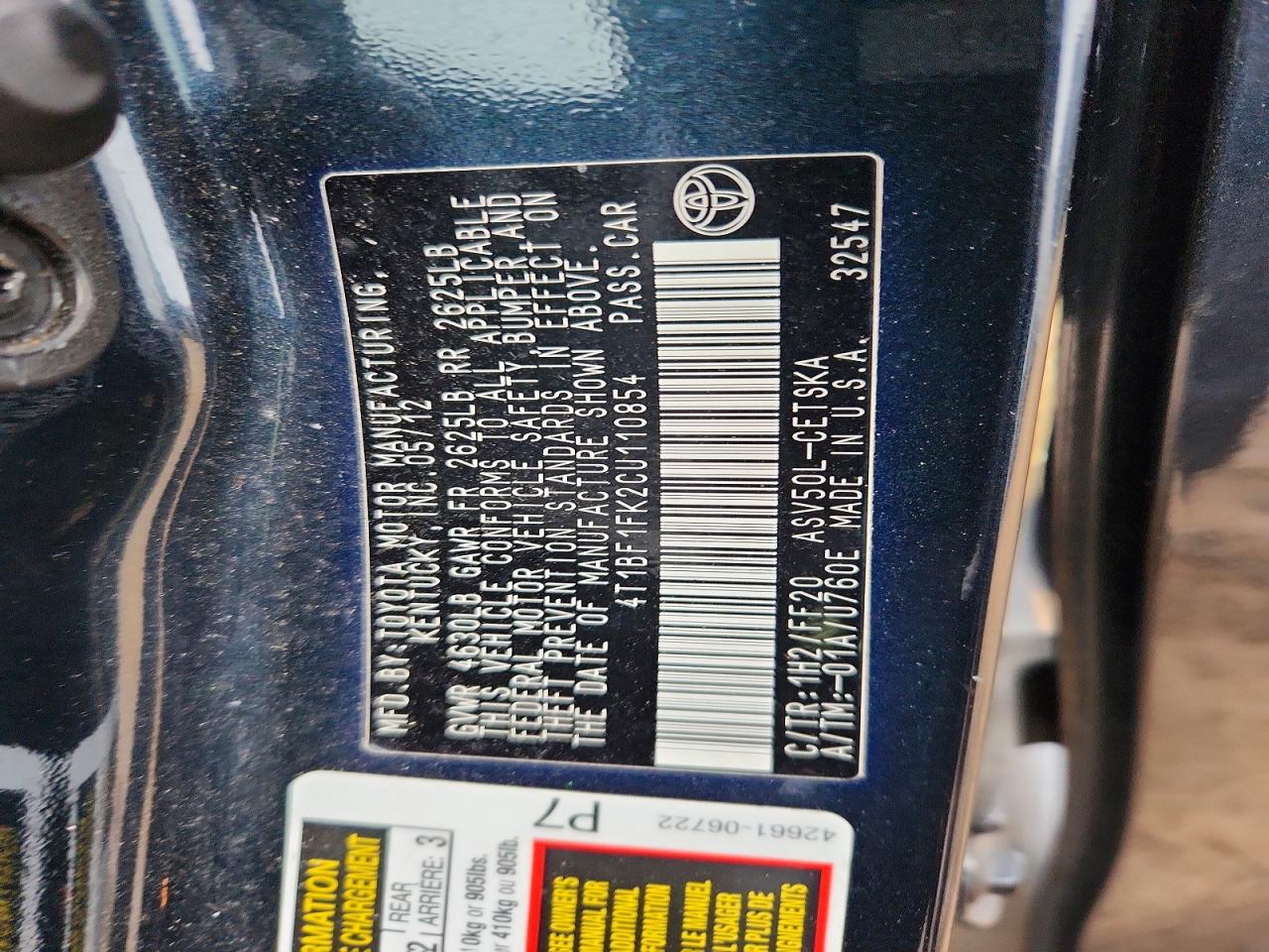 2012 TOYOTA CAMRY photo 13