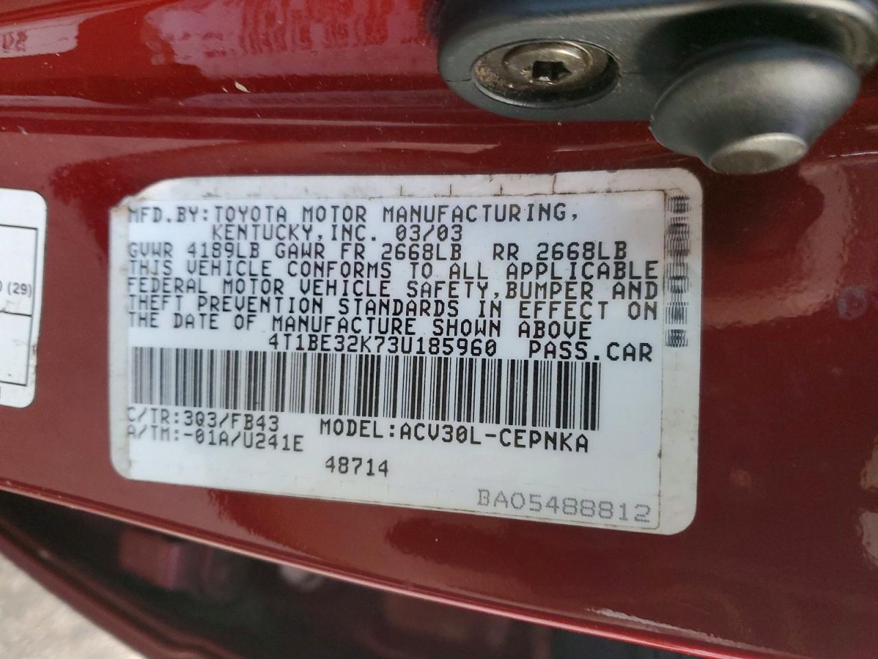 2003 TOYOTA CAMRY LE photo 12