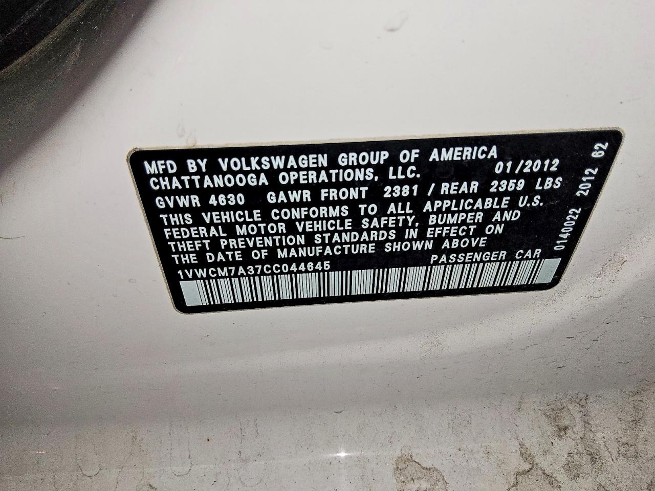 2012 VOLKSWAGEN PASSAT SEL photo 12