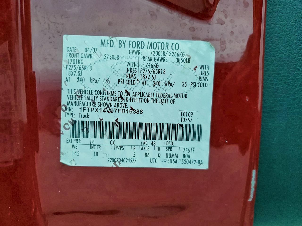2007 FORD F150 photo 13