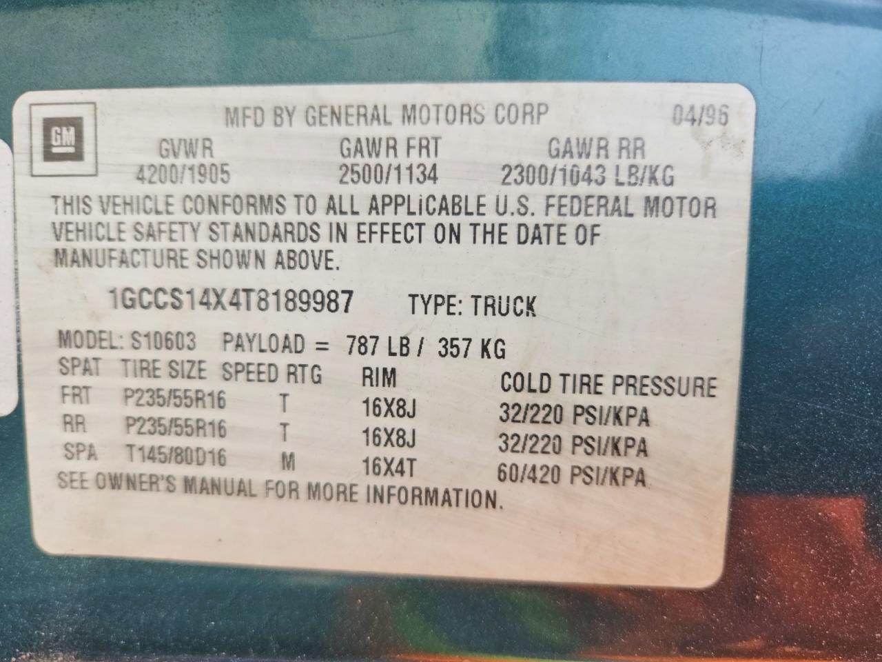 1996 CHEVROLET S TRUCK S10 photo 13