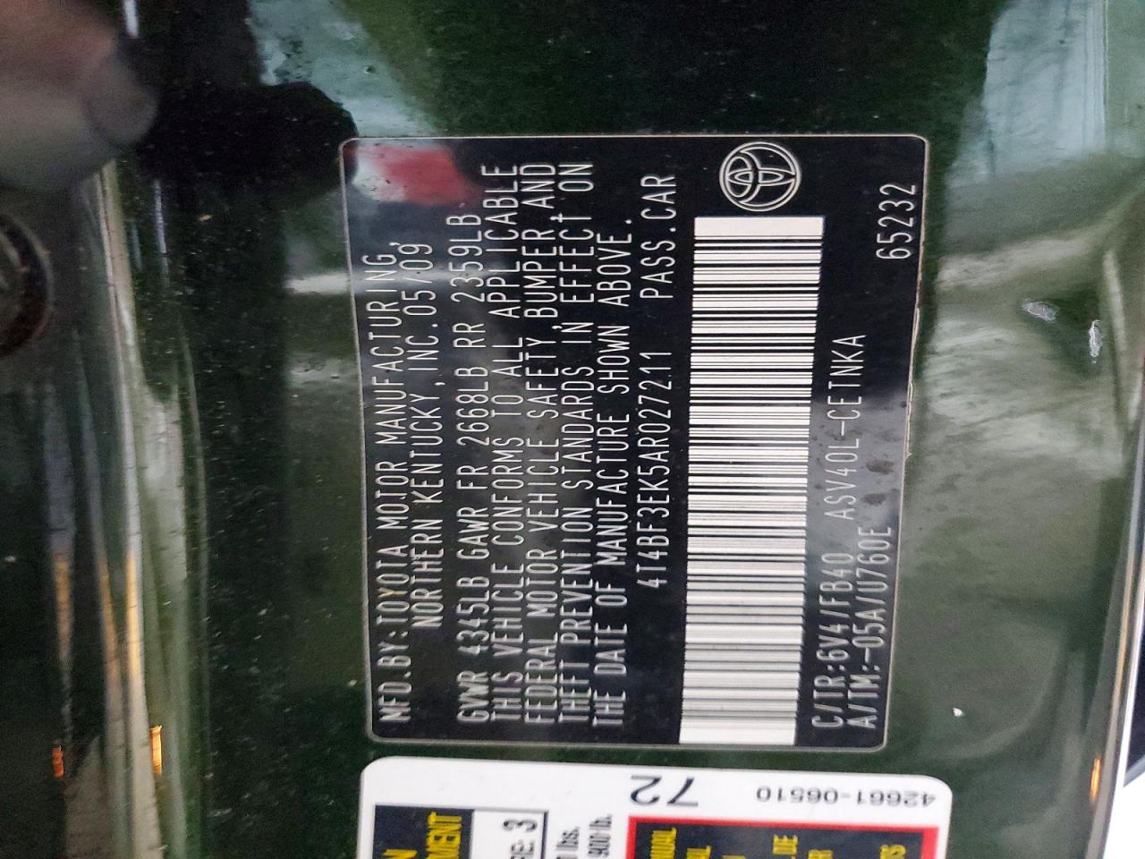 2010 TOYOTA CAMRY BASE photo 12