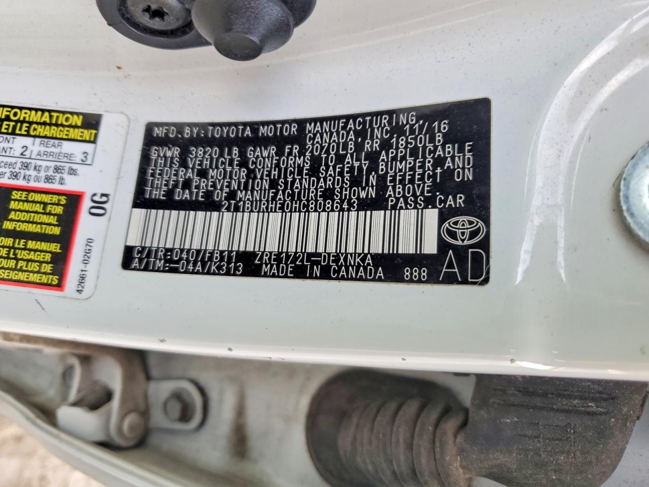2017 TOYOTA COROLLA L photo 12