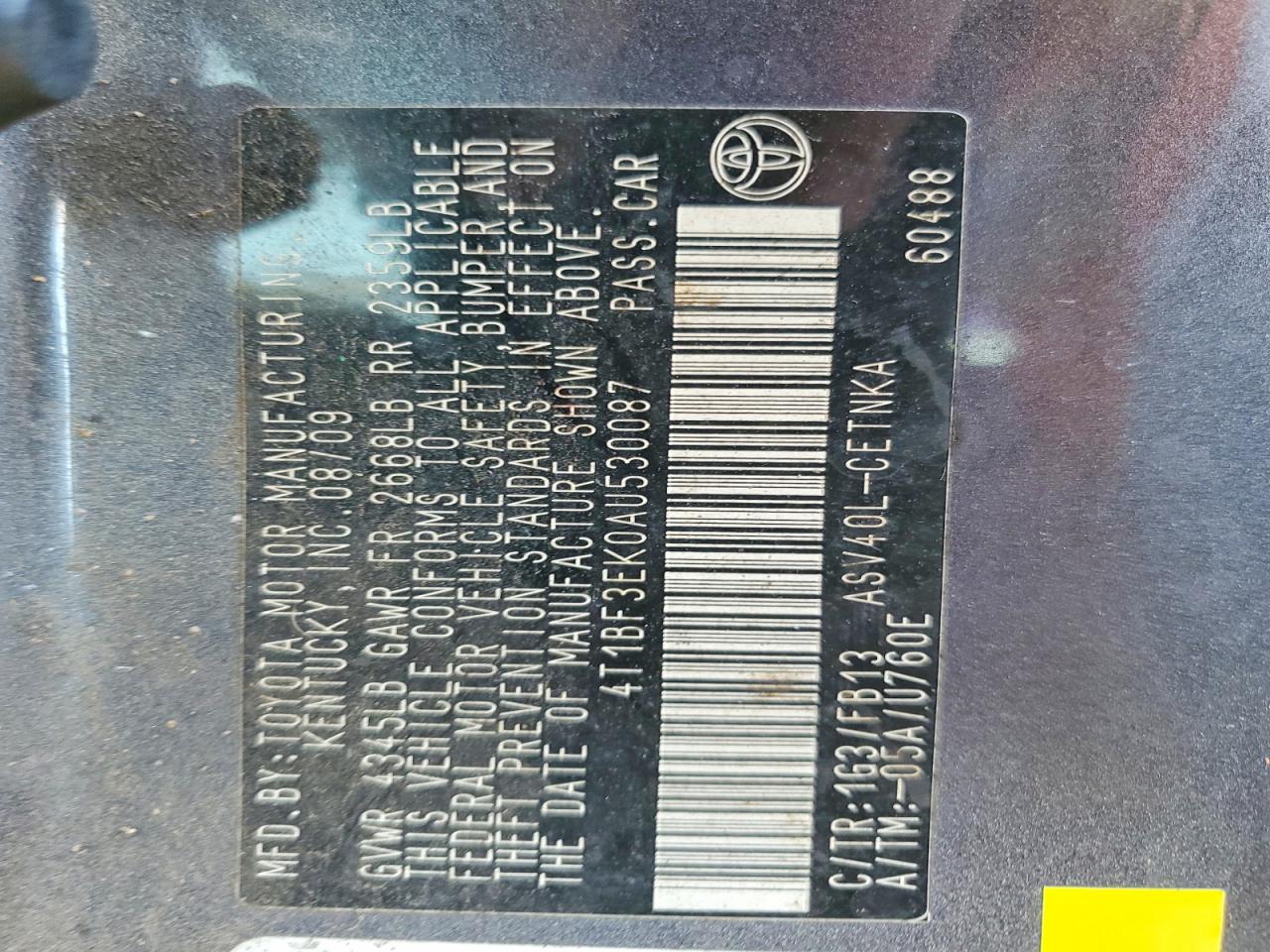 2010 TOYOTA CAMRY BASE photo 12