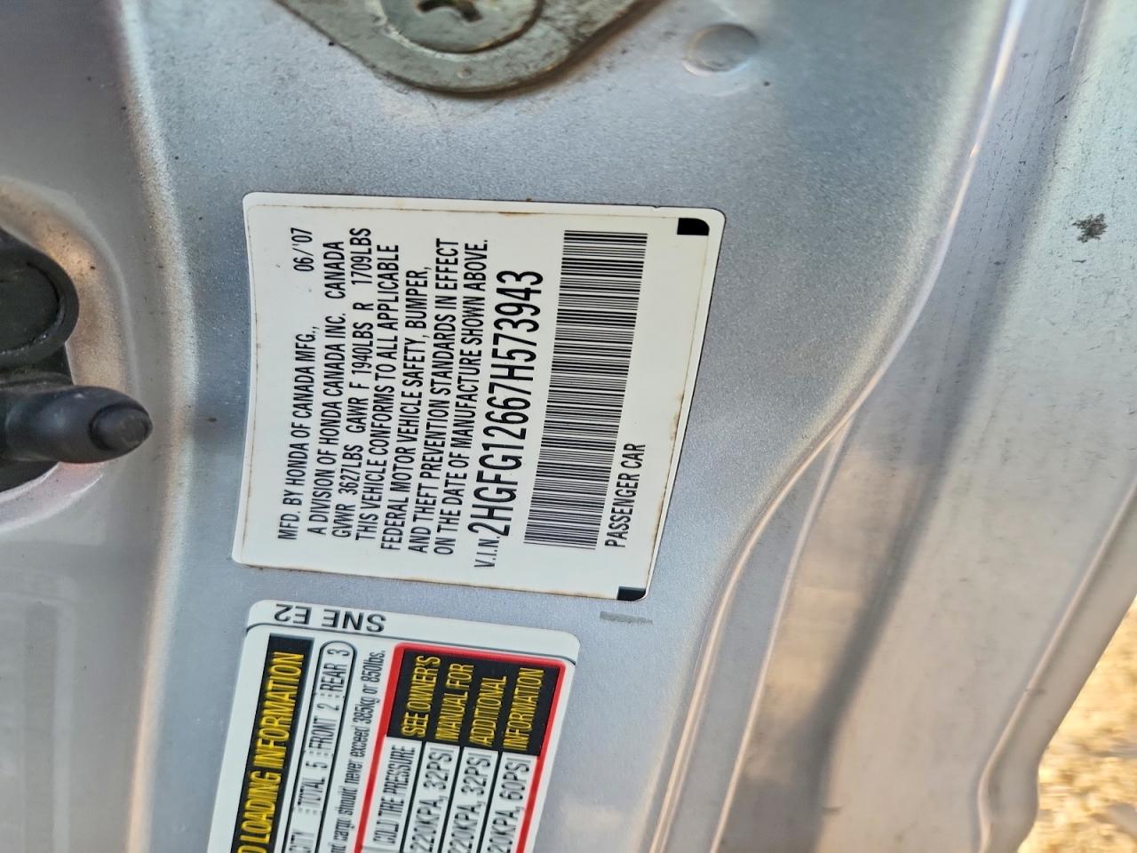 2007 HONDA CIVIC LX photo 12