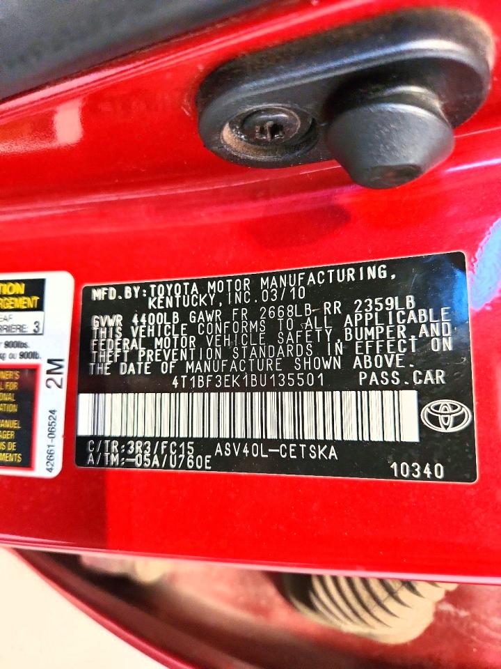 2011 TOYOTA CAMRY BASE photo 12