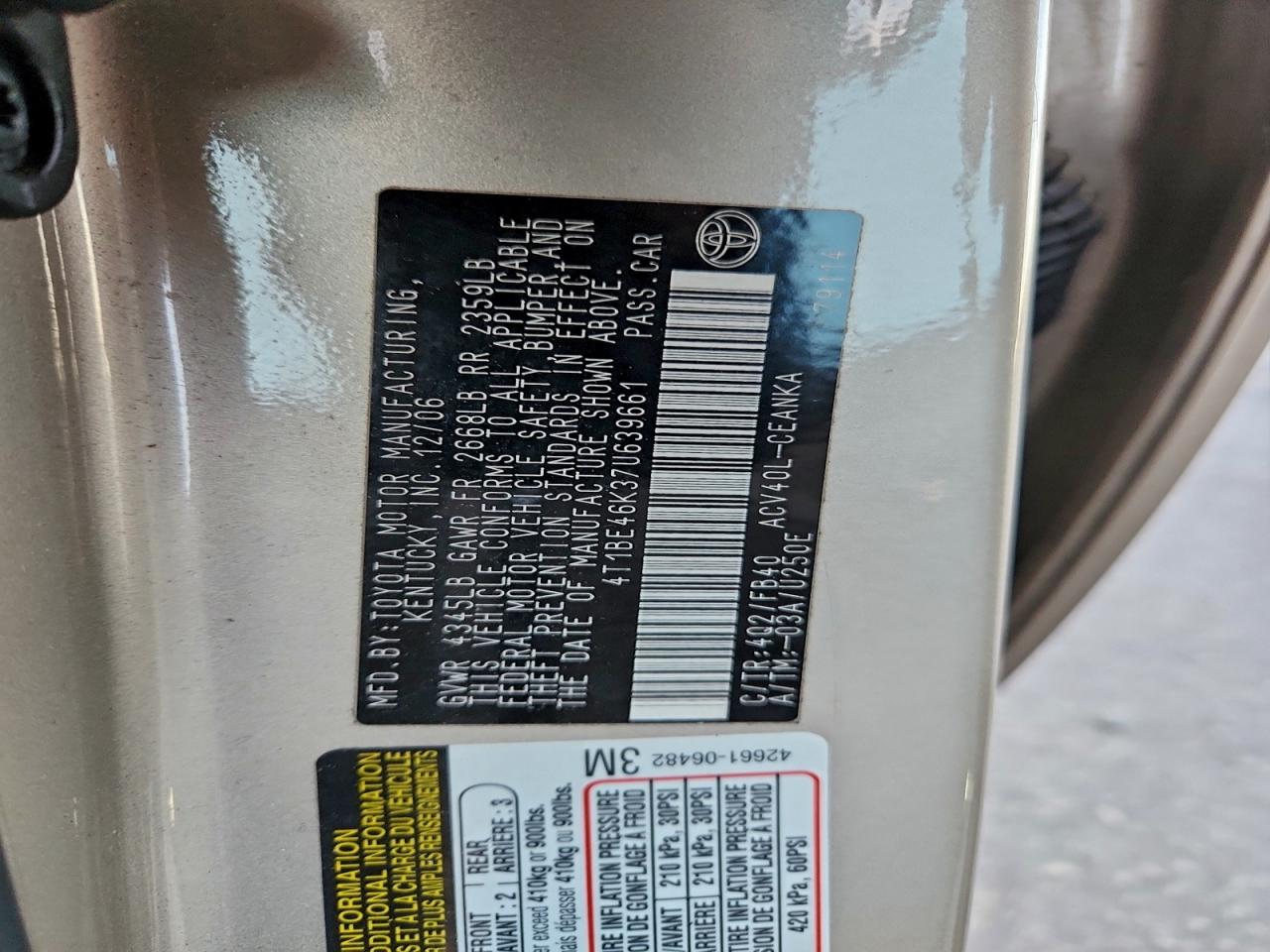 2007 TOYOTA CAMRY CE photo 12