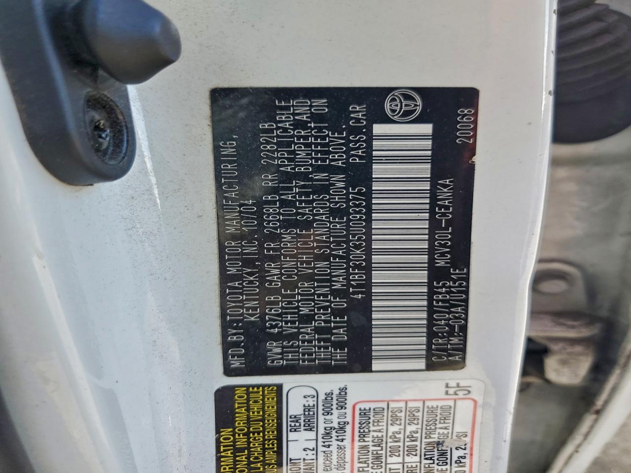 2005 TOYOTA CAMRY LE photo 12