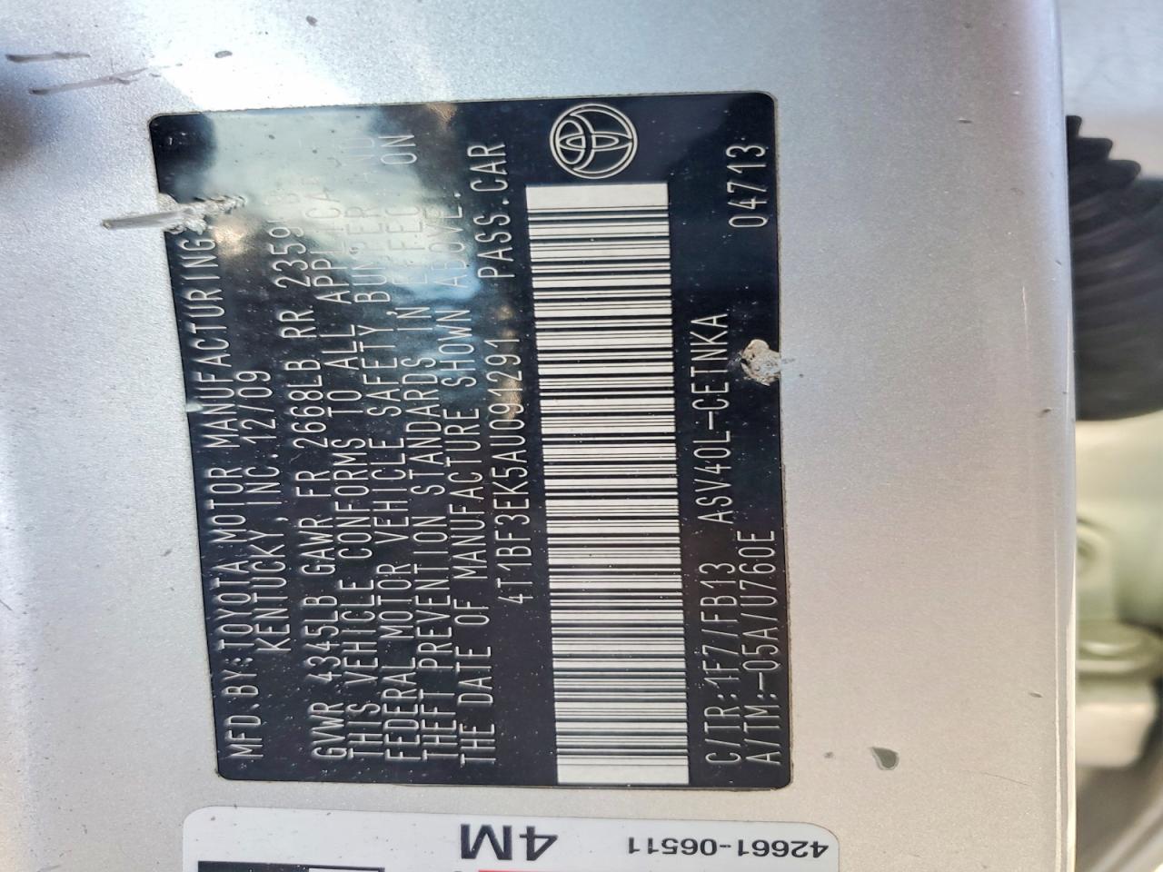 2010 TOYOTA CAMRY BASE photo 12