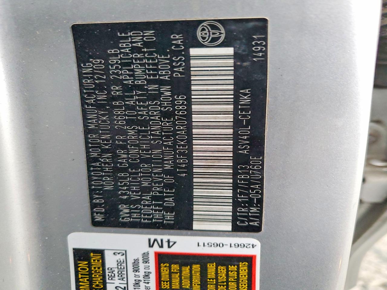 2010 TOYOTA CAMRY BASE photo 34