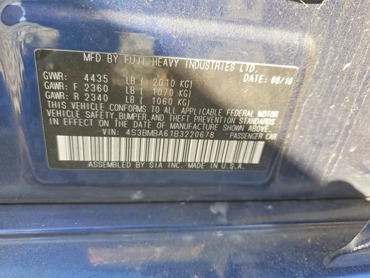 2011 SUBARU LEGACY 2.5I photo 23