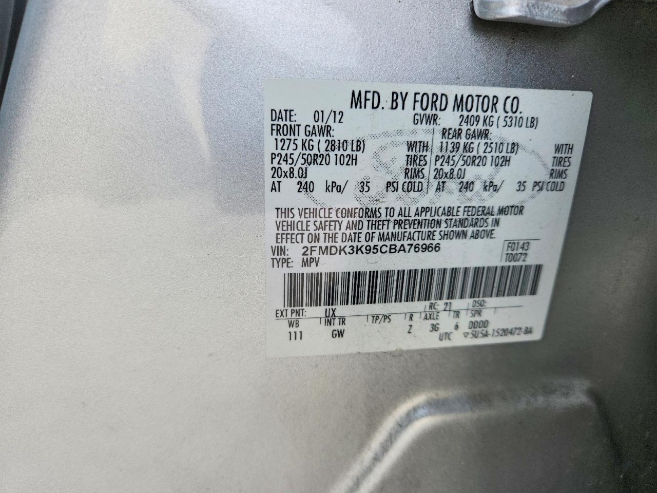2012 FORD EDGE LIMITED photo 13