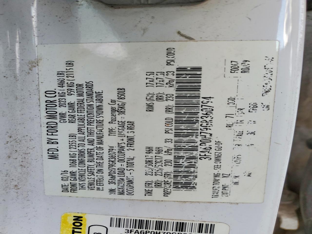 2016 FORD FUSION SE photo 12