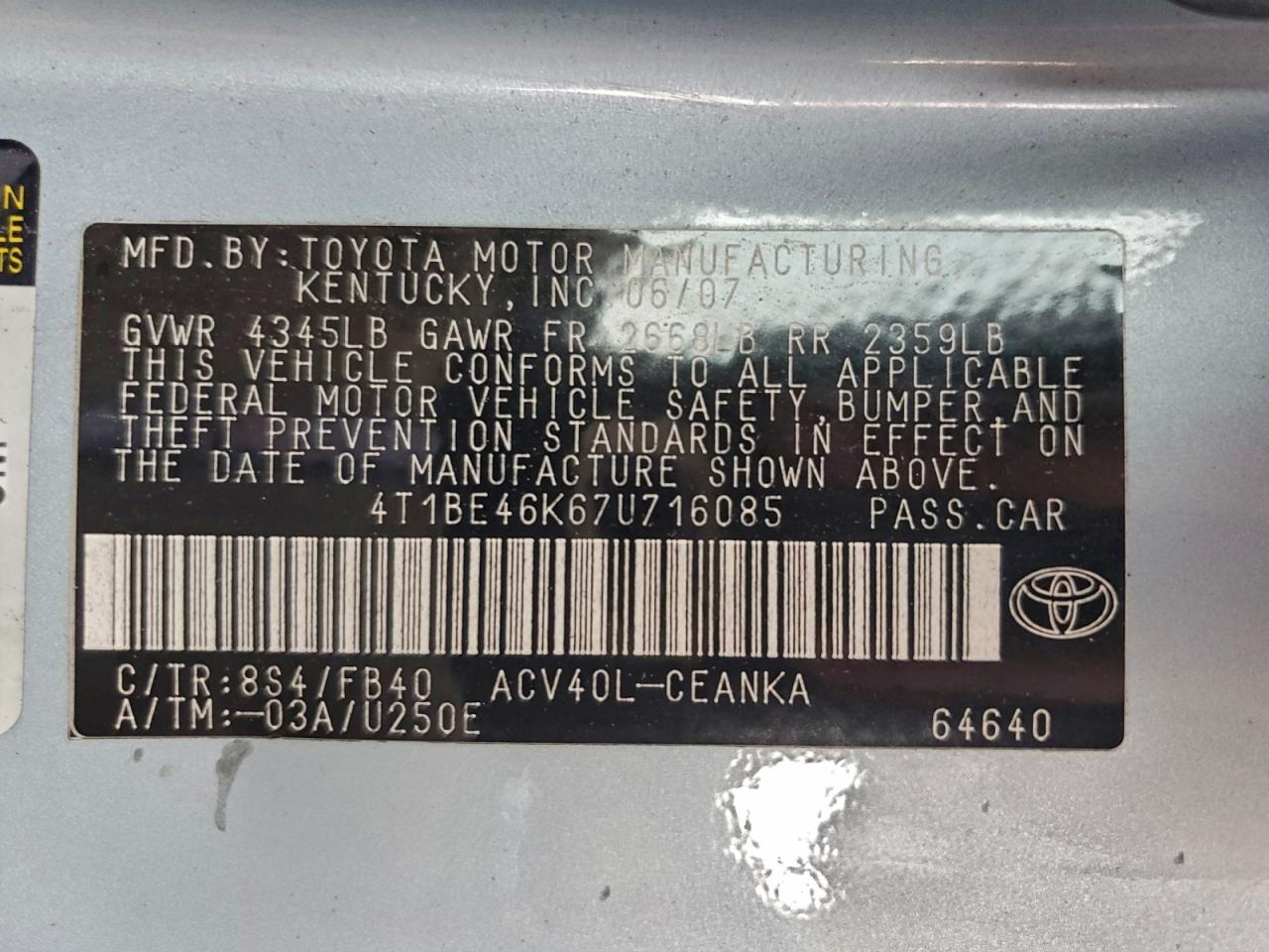 2007 TOYOTA CAMRY CE photo 25