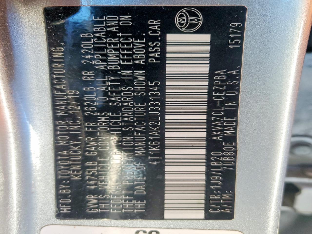 2020 TOYOTA CAMRY XSE photo 13
