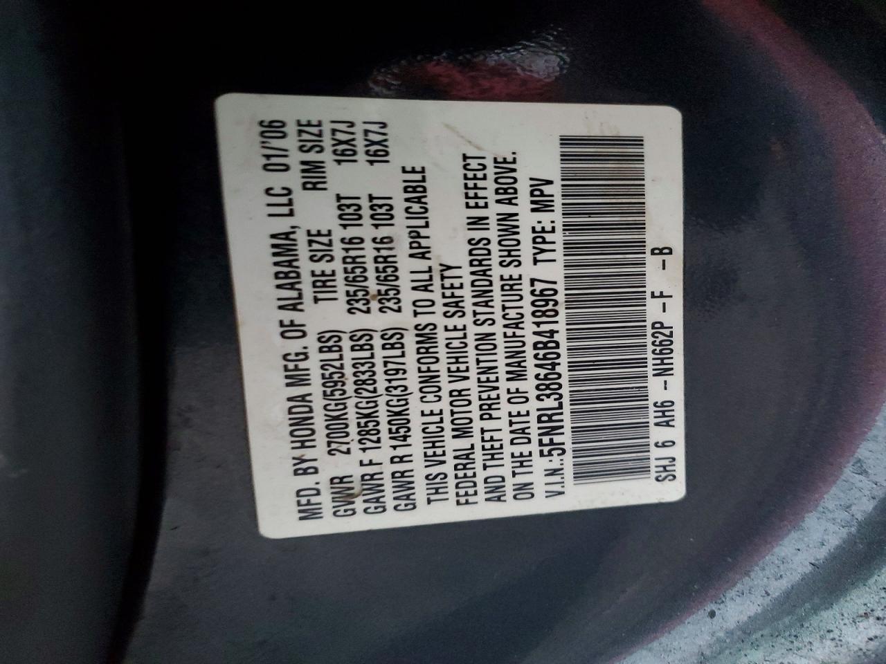 2006 HONDA ODYSSEY EXL photo 34