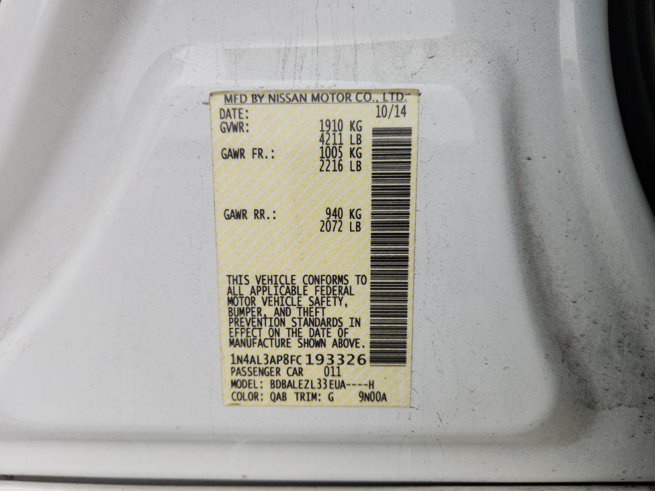 2015 NISSAN ALTIMA 2.5 photo 13
