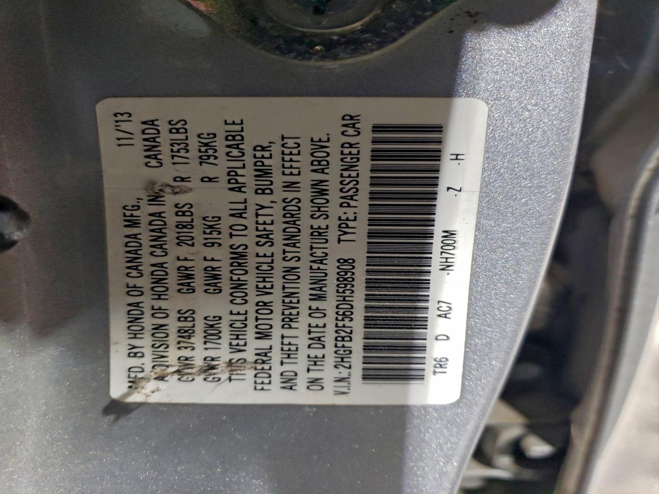 2013 HONDA CIVIC LX photo 12