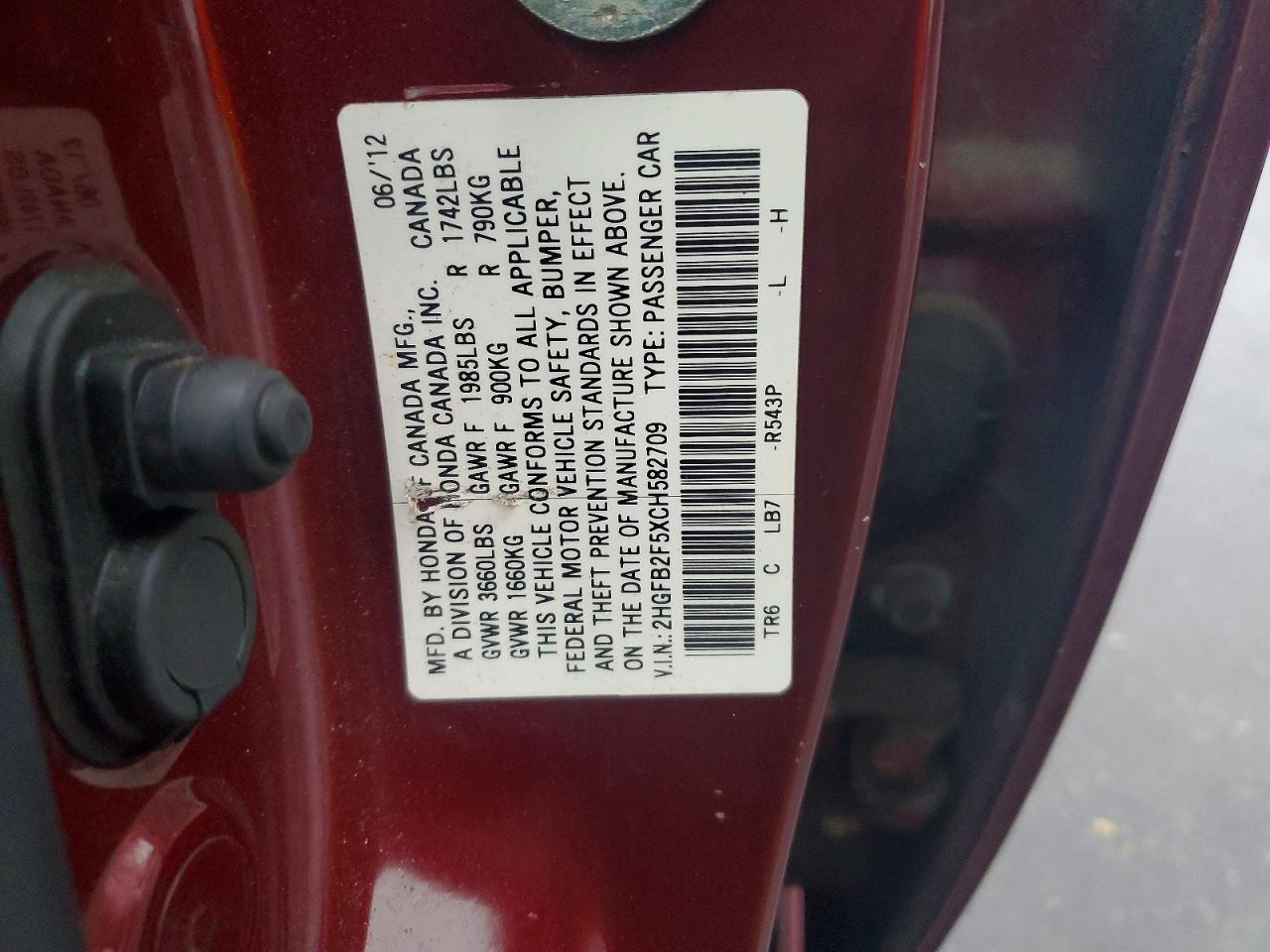 2012 HONDA CIVIC LX photo 12