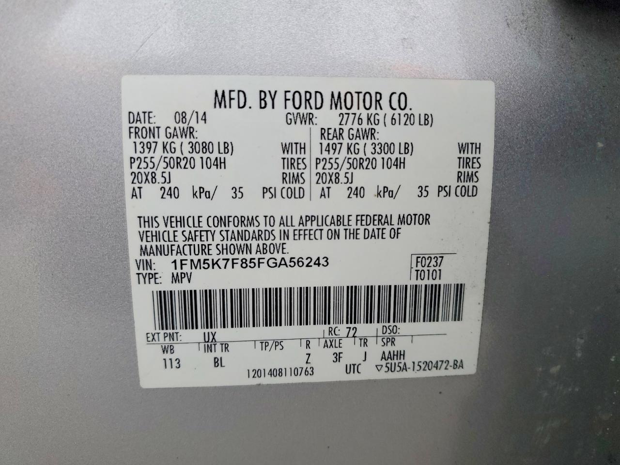 2015 FORD EXPLORER LIMITED photo 13