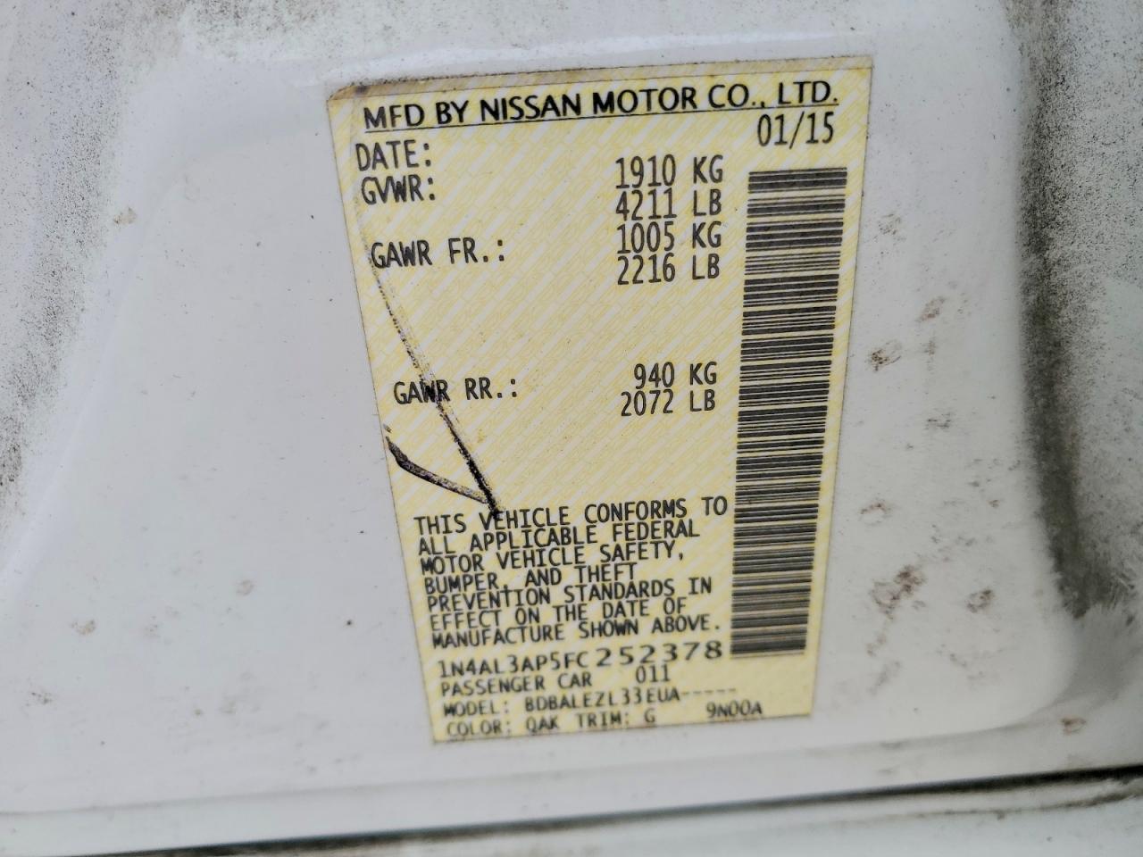2015 NISSAN ALTIMA 2.5 photo 13