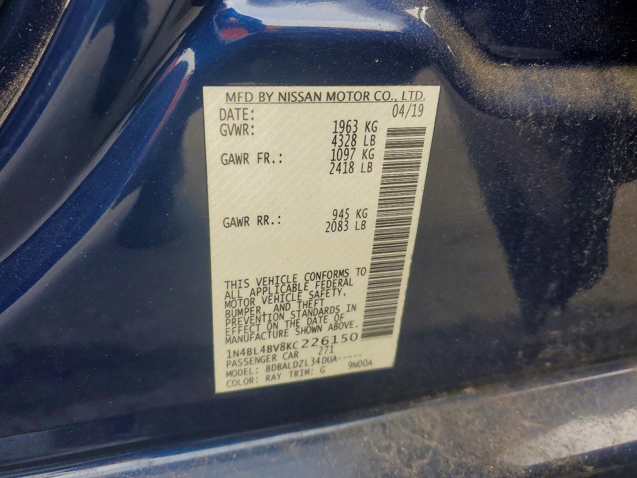 2019 NISSAN ALTIMA S photo 12