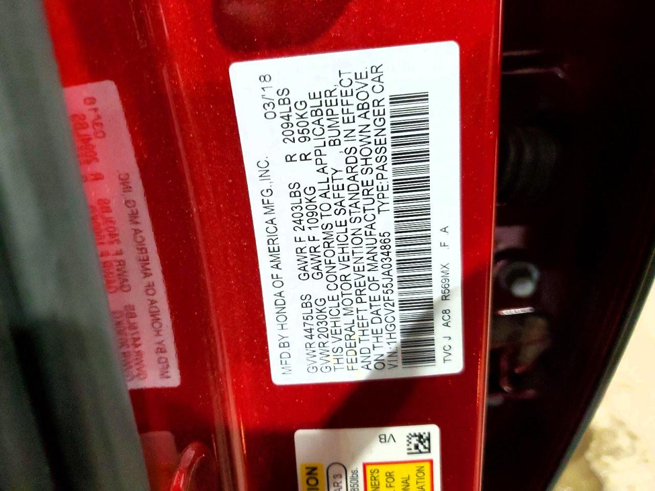 2018 HONDA ACCORD EXL photo 13
