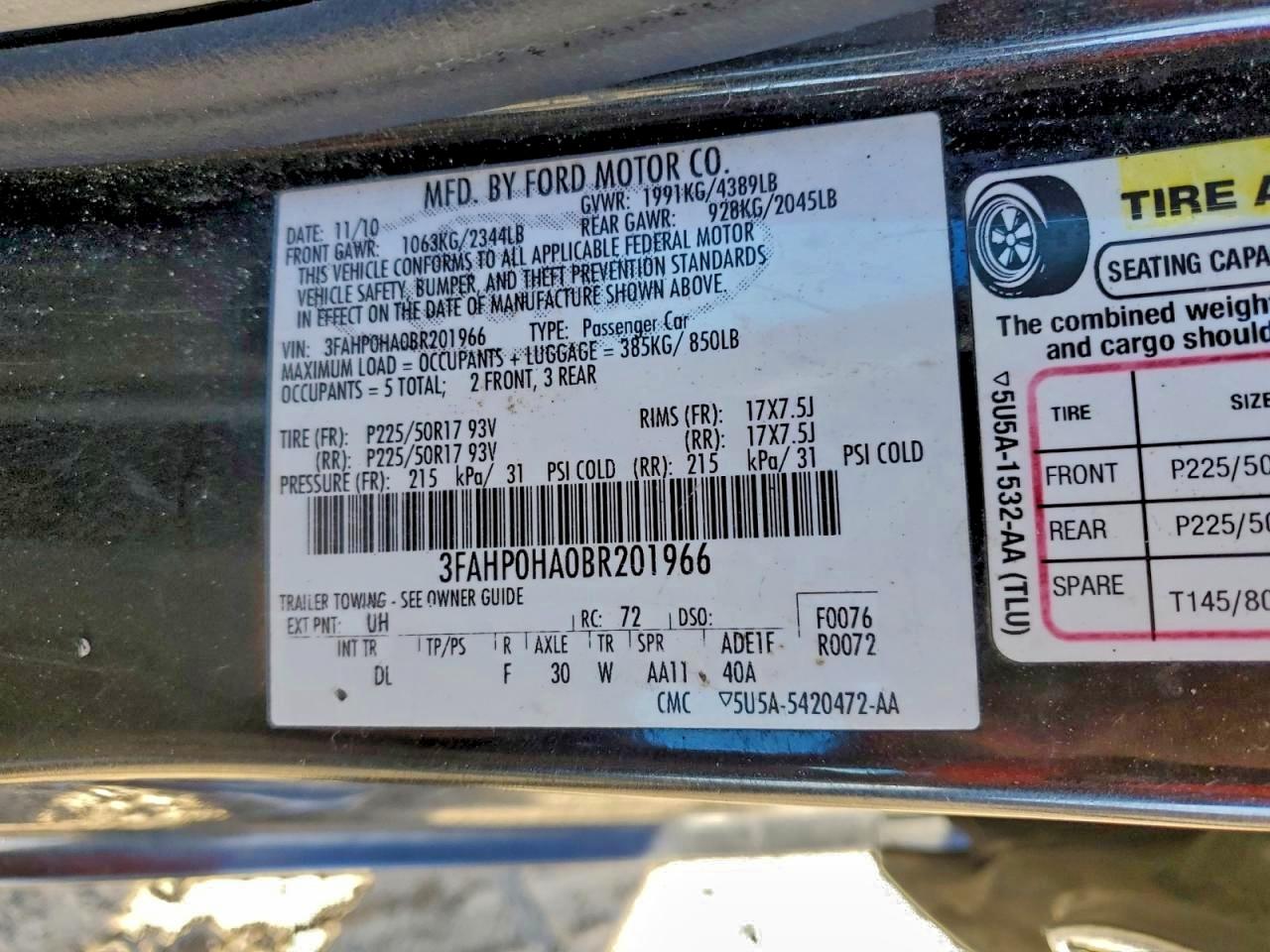 2011 FORD FUSION SE photo 13