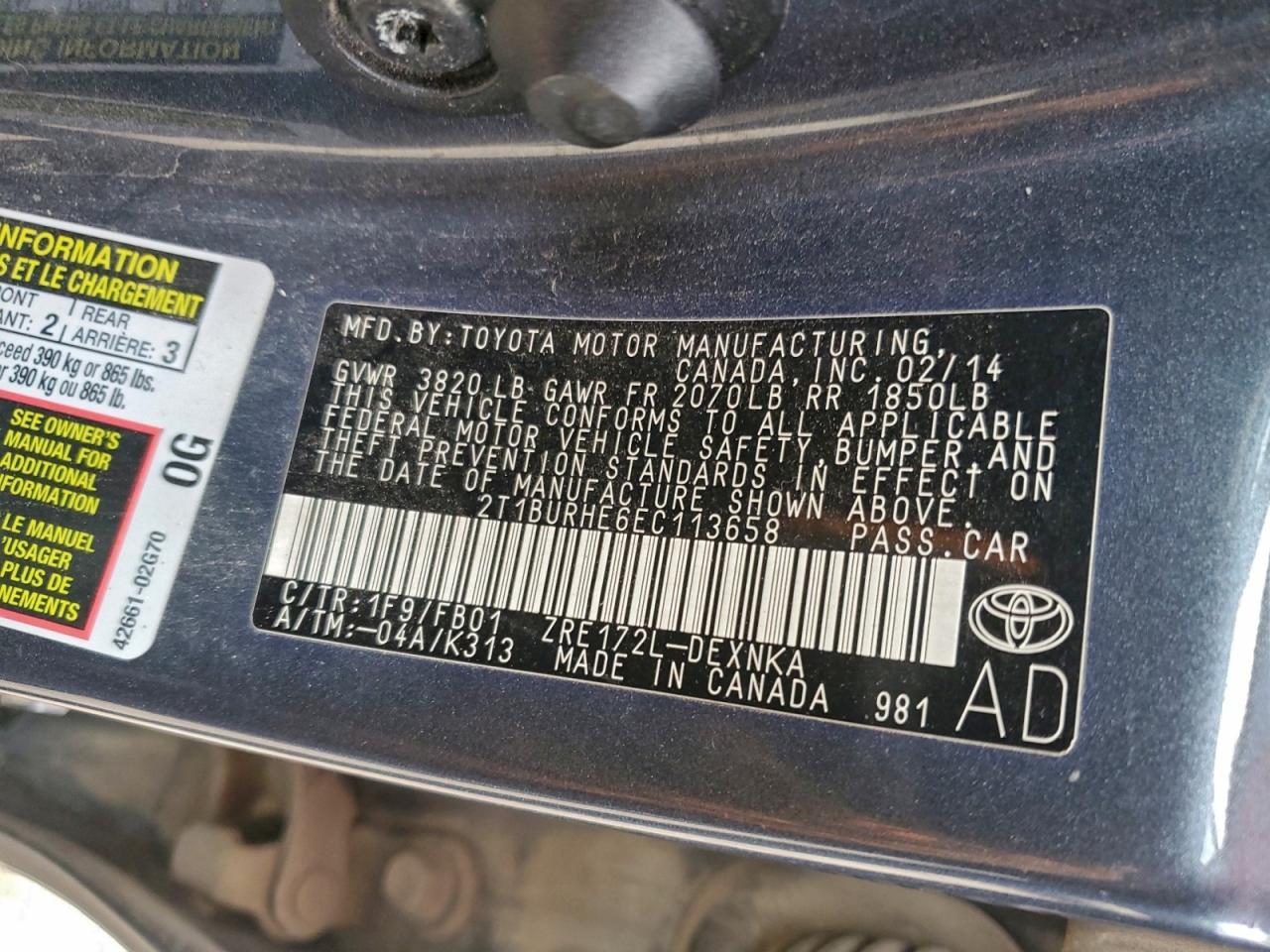 2014 TOYOTA COROLLA L photo 12