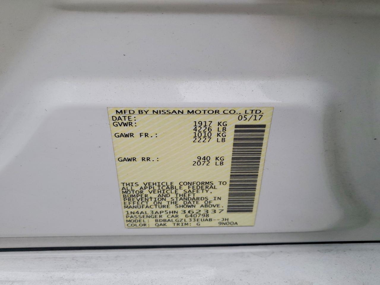 2017 NISSAN ALTIMA 2.5 photo 13