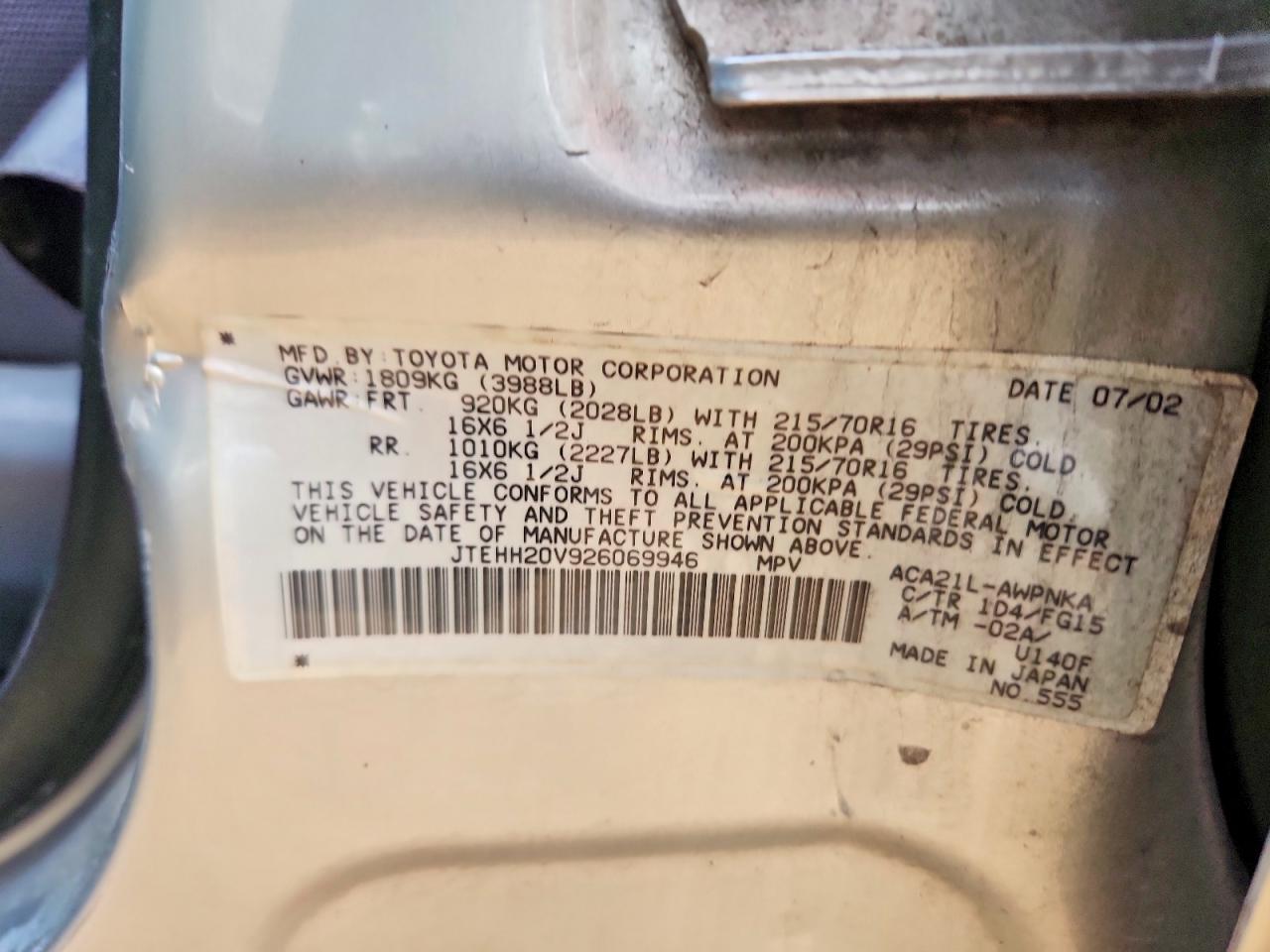 2002 TOYOTA RAV4 BASE photo 13