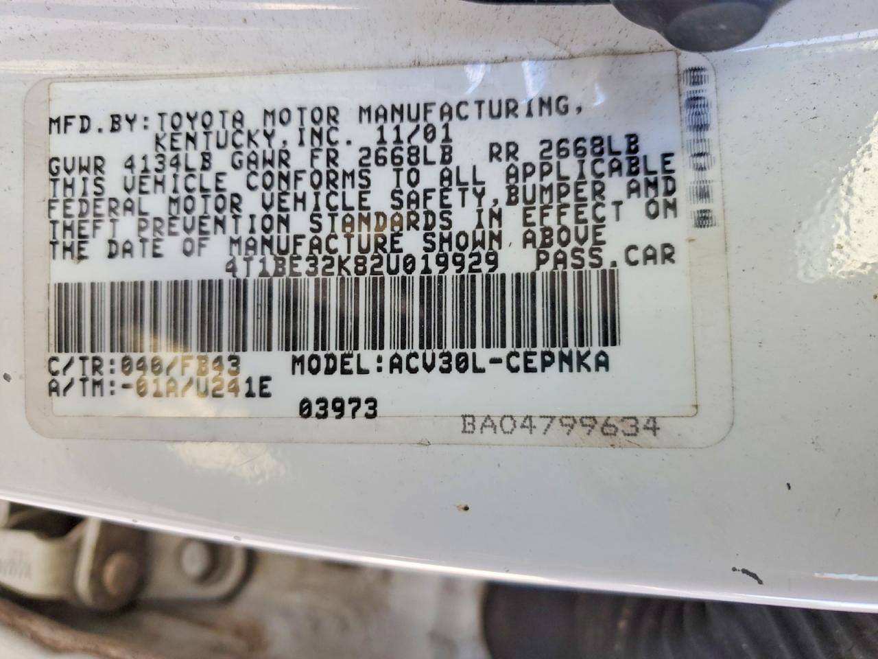 2002 TOYOTA CAMRY LE photo 23