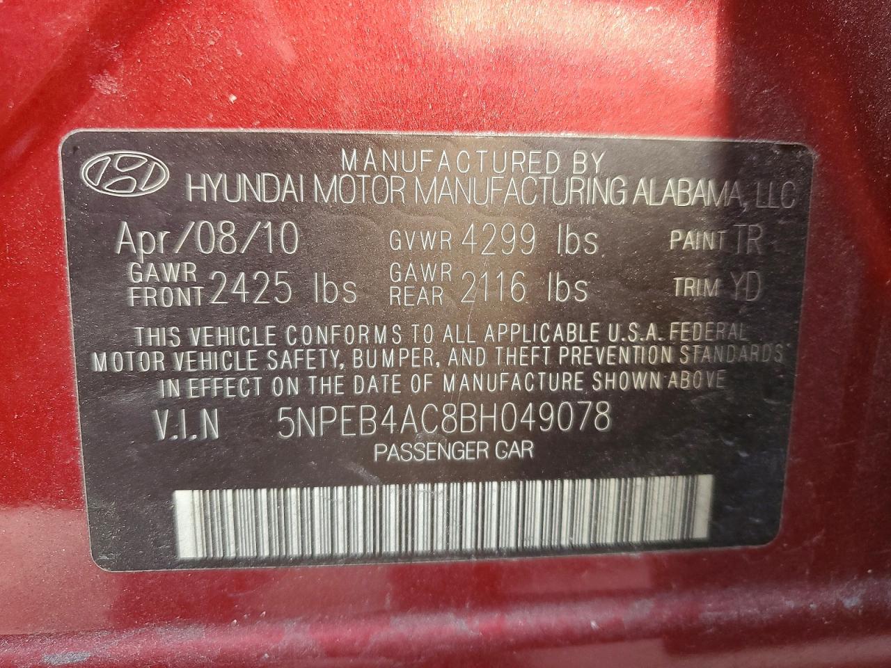 2011 HYUNDAI SONATA GLS photo 13