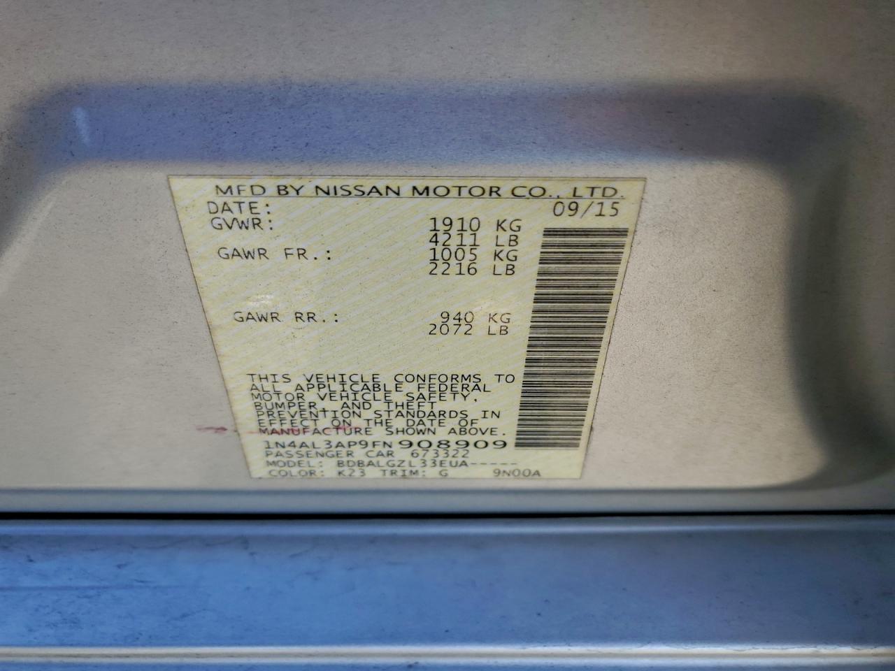 2015 NISSAN ALTIMA 2.5 photo 13