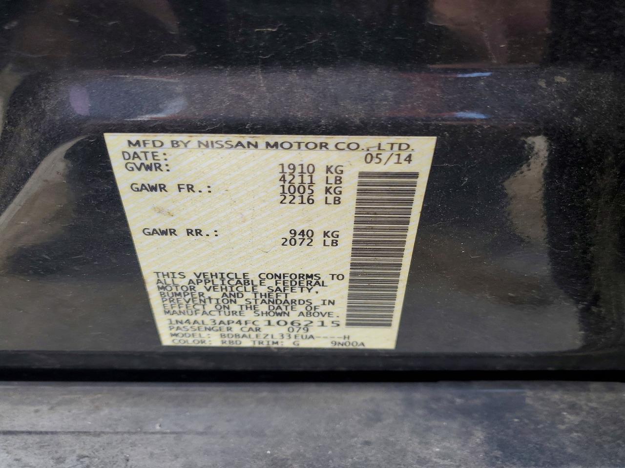 2015 NISSAN ALTIMA 2.5 S photo 12