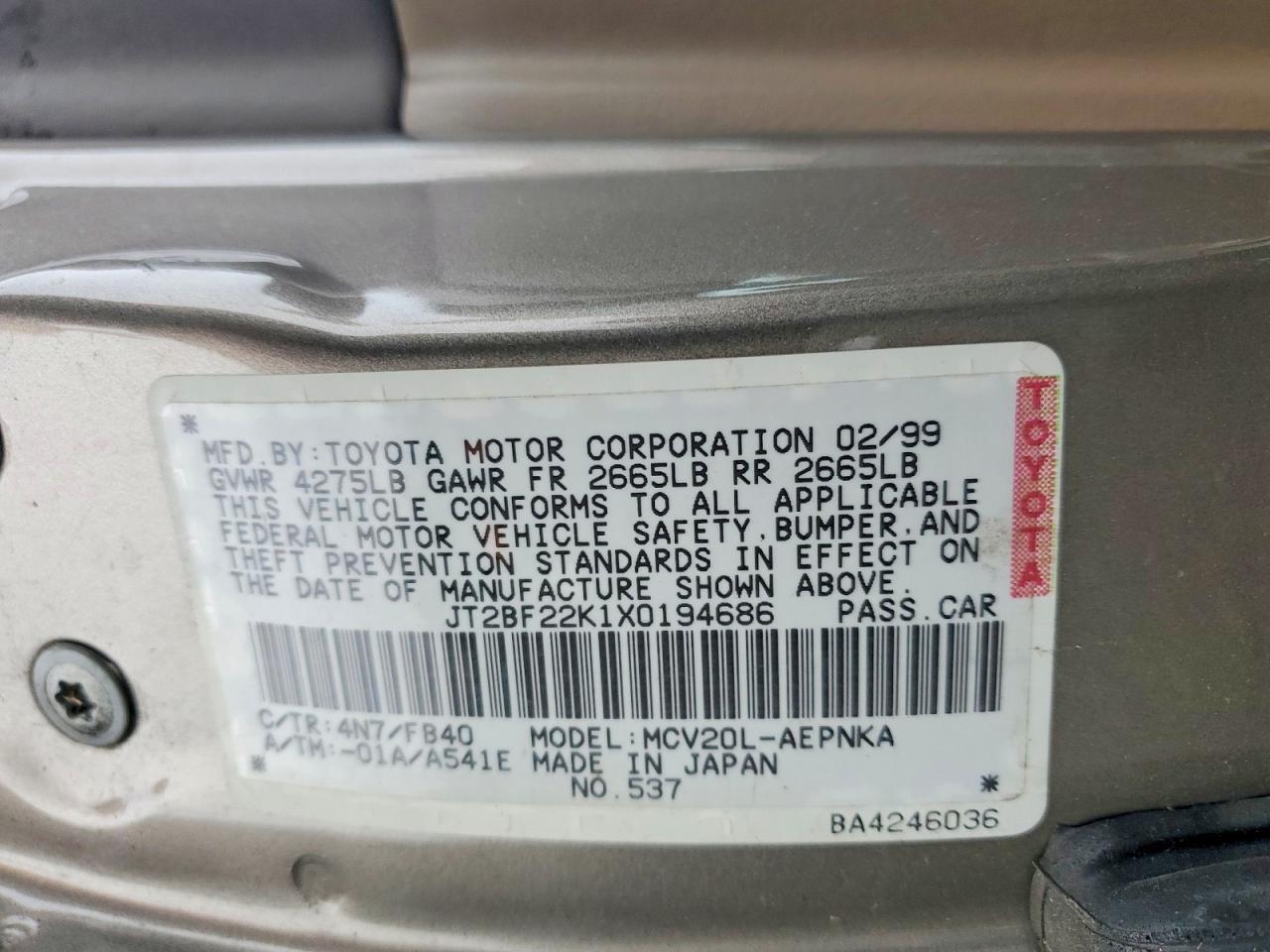 1999 TOYOTA CAMRY LE photo 12