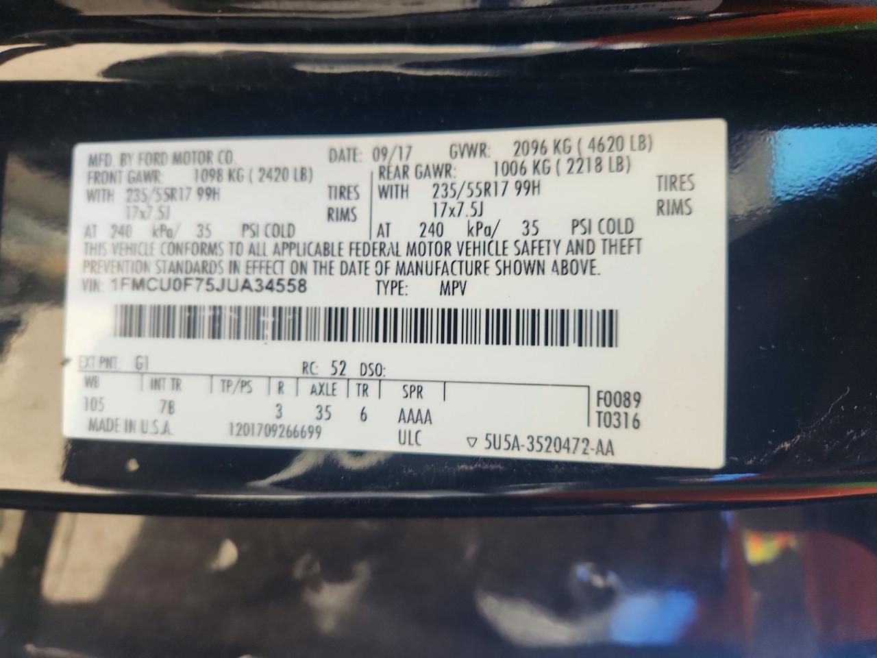 2018 FORD ESCAPE S photo 12