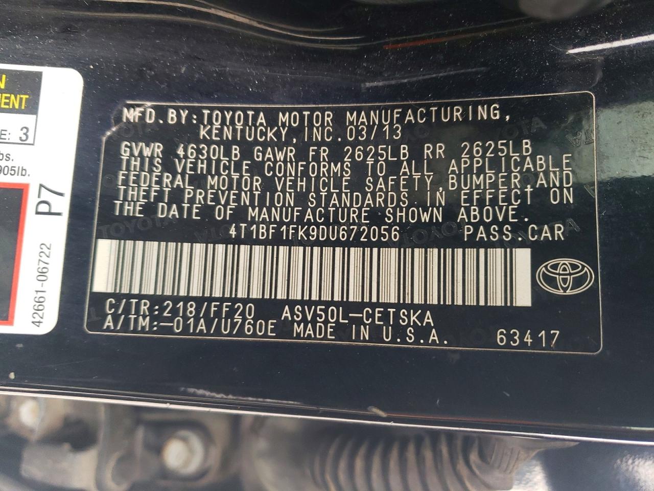 2013 TOYOTA CAMRY L photo 23