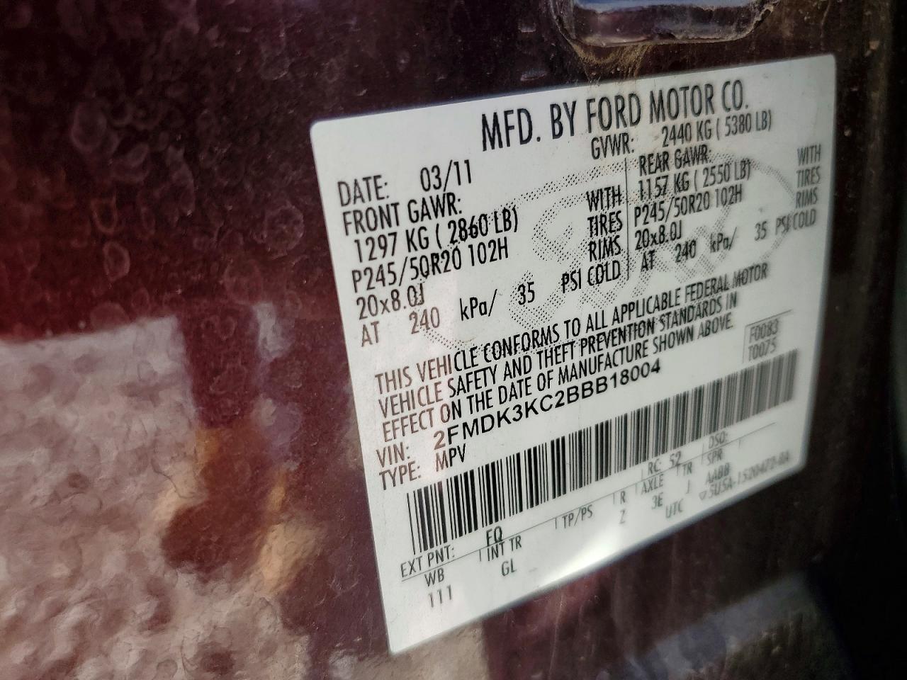 2011 FORD EDGE LIMITED photo 13