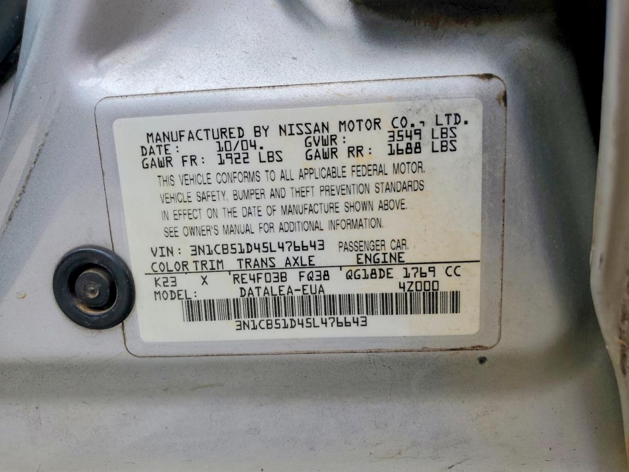2005 NISSAN SENTRA 1.8 photo 12