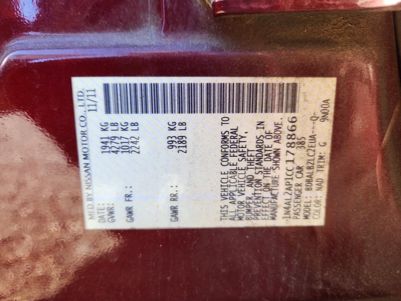 2012 NISSAN ALTIMA BASE photo 12