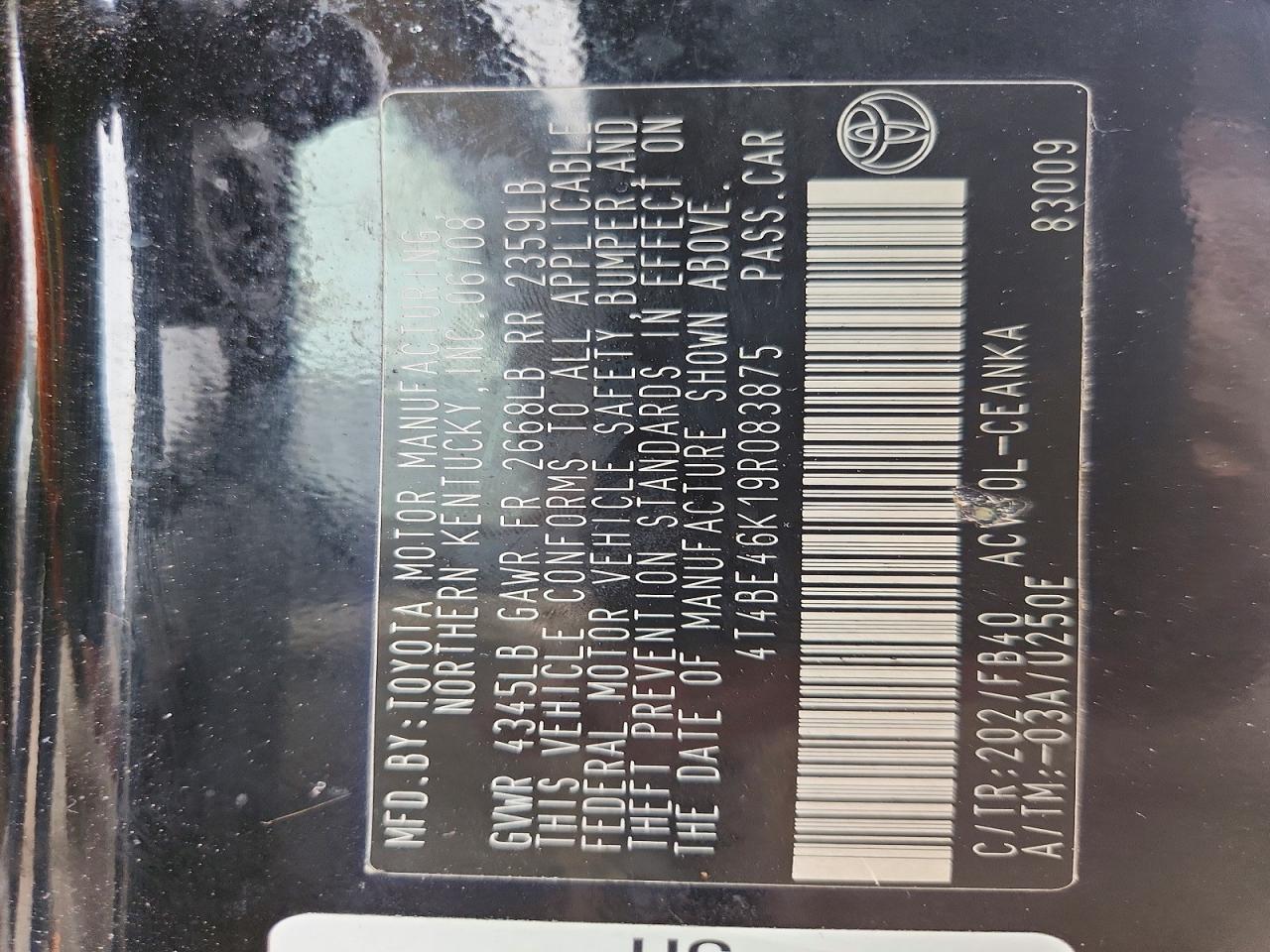 2009 TOYOTA CAMRY BASE photo 13
