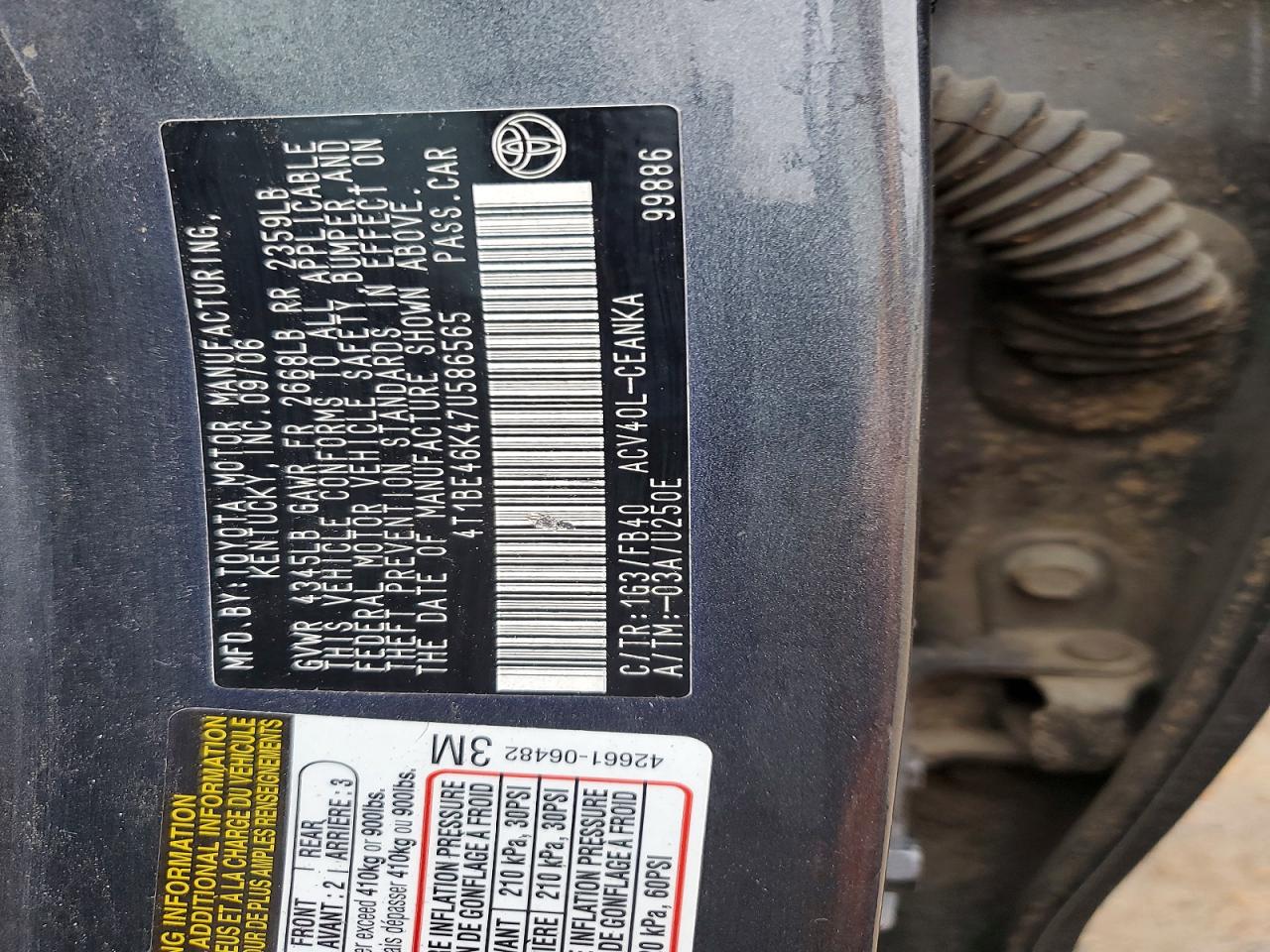 2007 TOYOTA CAMRY LE photo 12