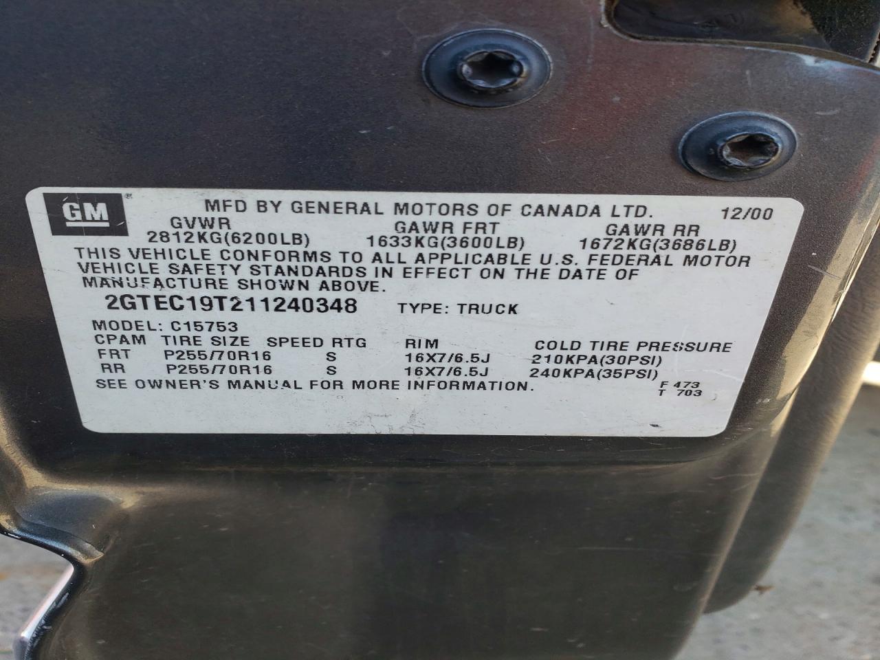 2001 GMC NEW SIERRA C1500 photo 12
