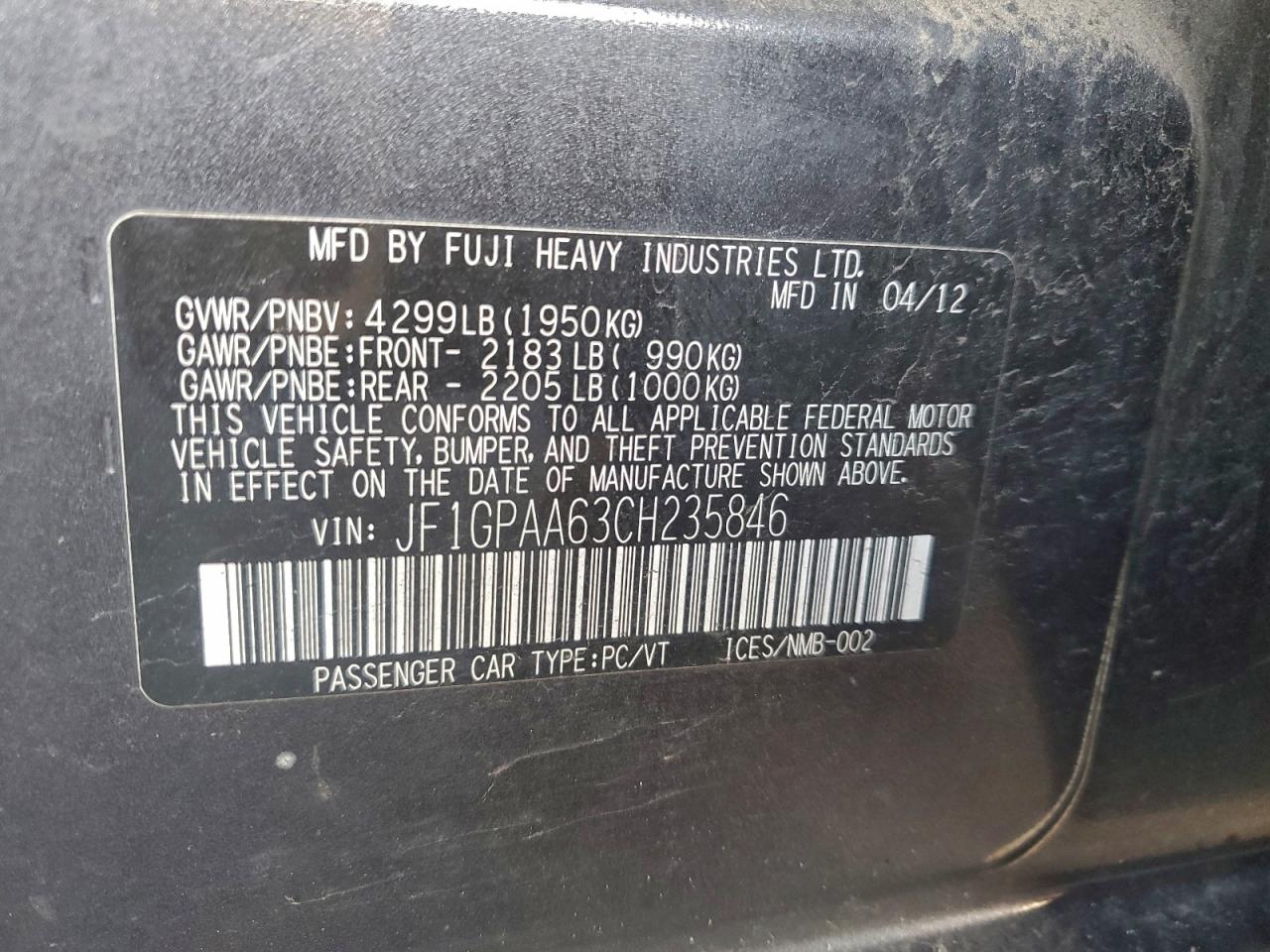 2012 SUBARU IMPREZA photo 12