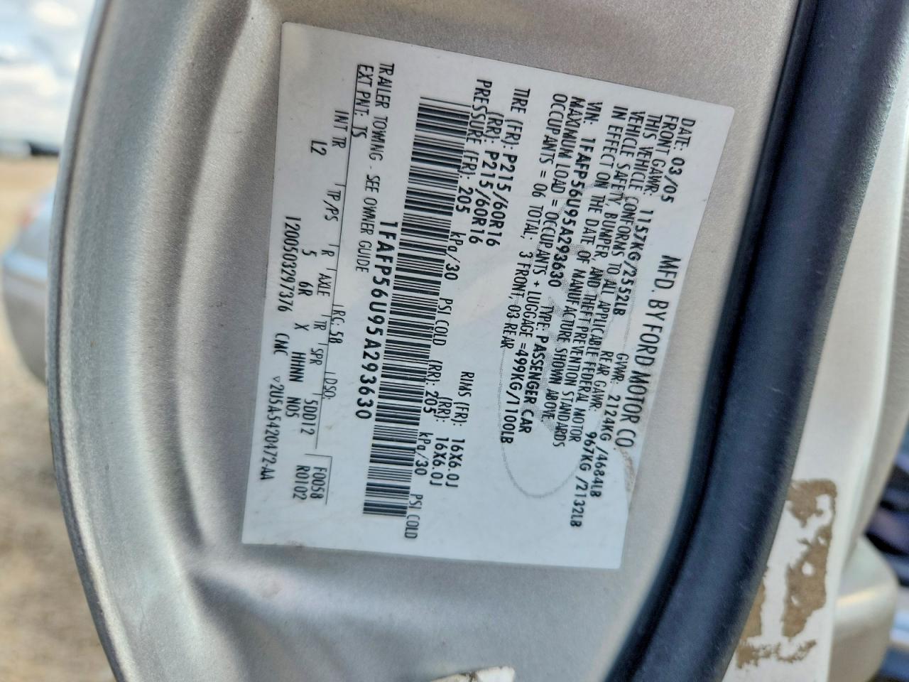 2005 FORD TAURUS SEL photo 12