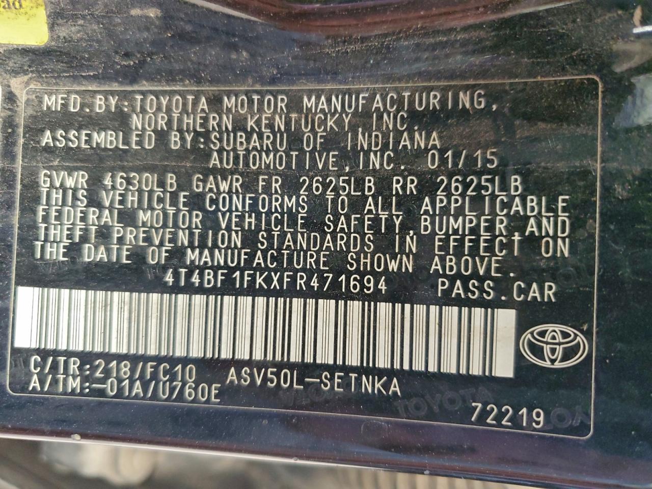 2015 TOYOTA CAMRY LE photo 12