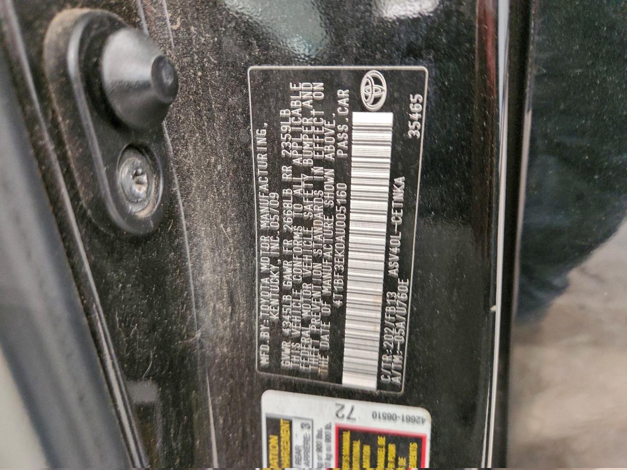 2010 TOYOTA CAMRY BASE photo 12