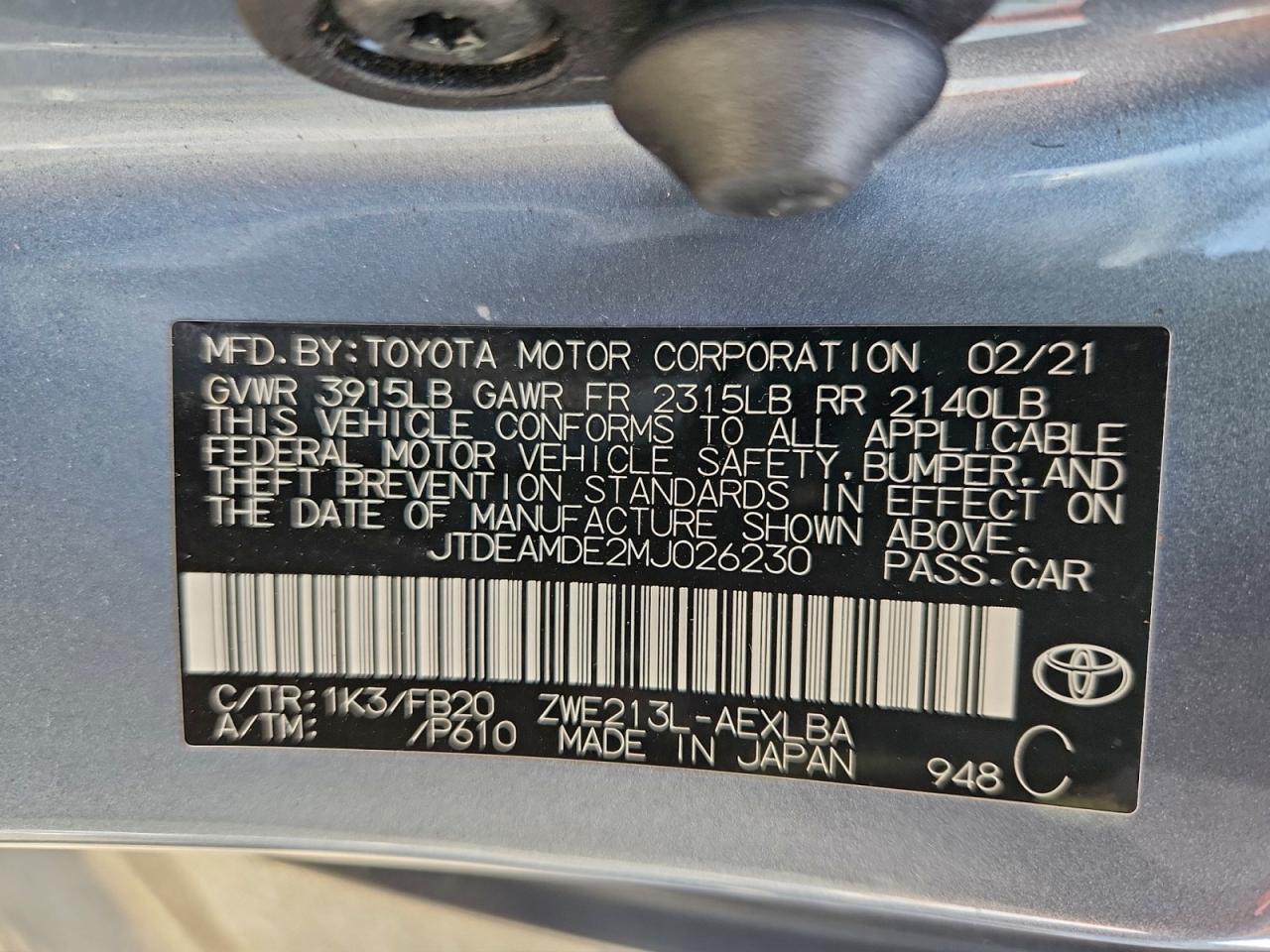 2021 TOYOTA COROLLA LE photo 12