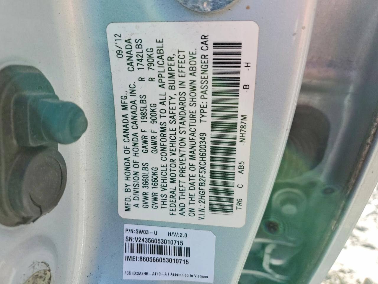 2012 HONDA CIVIC LX photo 23